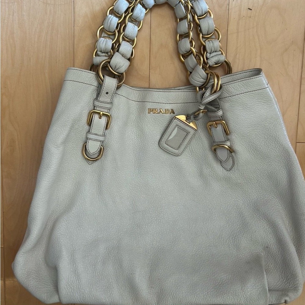 Vintage Prada Cream/Off White Leather Tote Bag